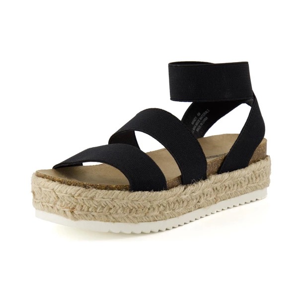 CUSHIONAIRE Mandy Wedge Sandals for Women 2026 – Strappy Platform Sandals with Arch Support, Cute Summer Espadrille-Style Platform Black 8
