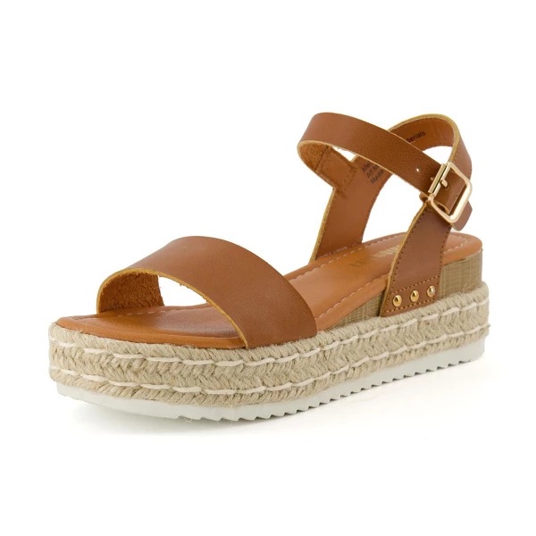 CUSHIONAIRE Melissa Espadrille Platform Sandals For Women with Adjustable Ankle Strap and Memory Foam, Tan 6.5