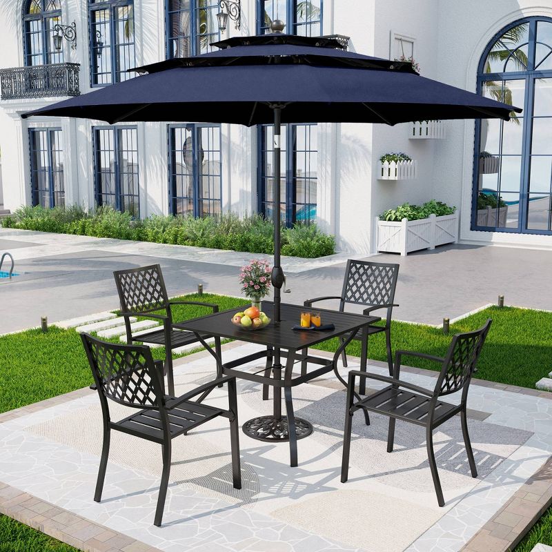 5pc Patio Set with 37" Square Metal Table with Umbrella Hole & Arm Chairs - Captiva Designs: Outdoor Dining Furniture Set