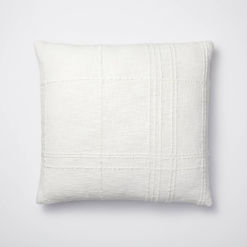Euro Texture Tonal Plaid Decorative Throw Pillow Off White - Threshold™ designed with Studio McGee: Cotton & Acrylic