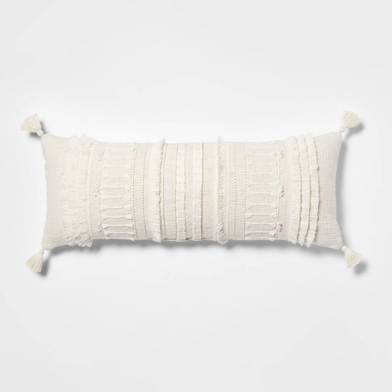 Oversized Oblong Woven Knotted Fringe Decorative Throw Pillow Natural - Threshold™: Cotton, Indoor Rectangle Accent Pillow
