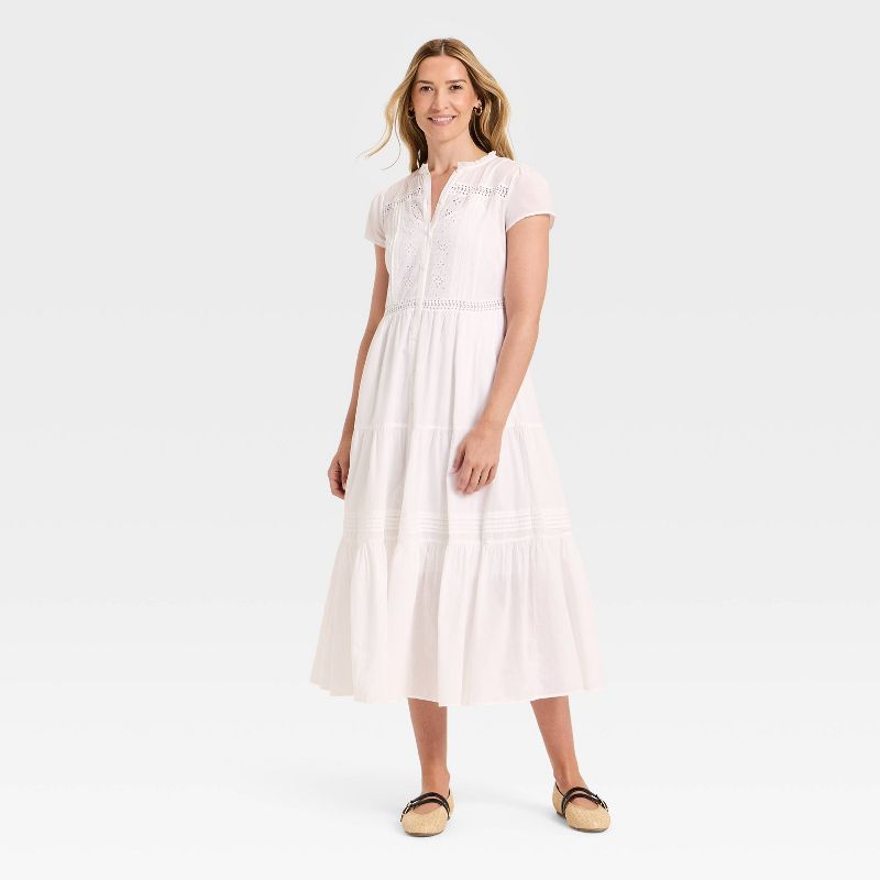 Women's Short Sleeve Lace Maxi Sundress - Universal Thread™ White