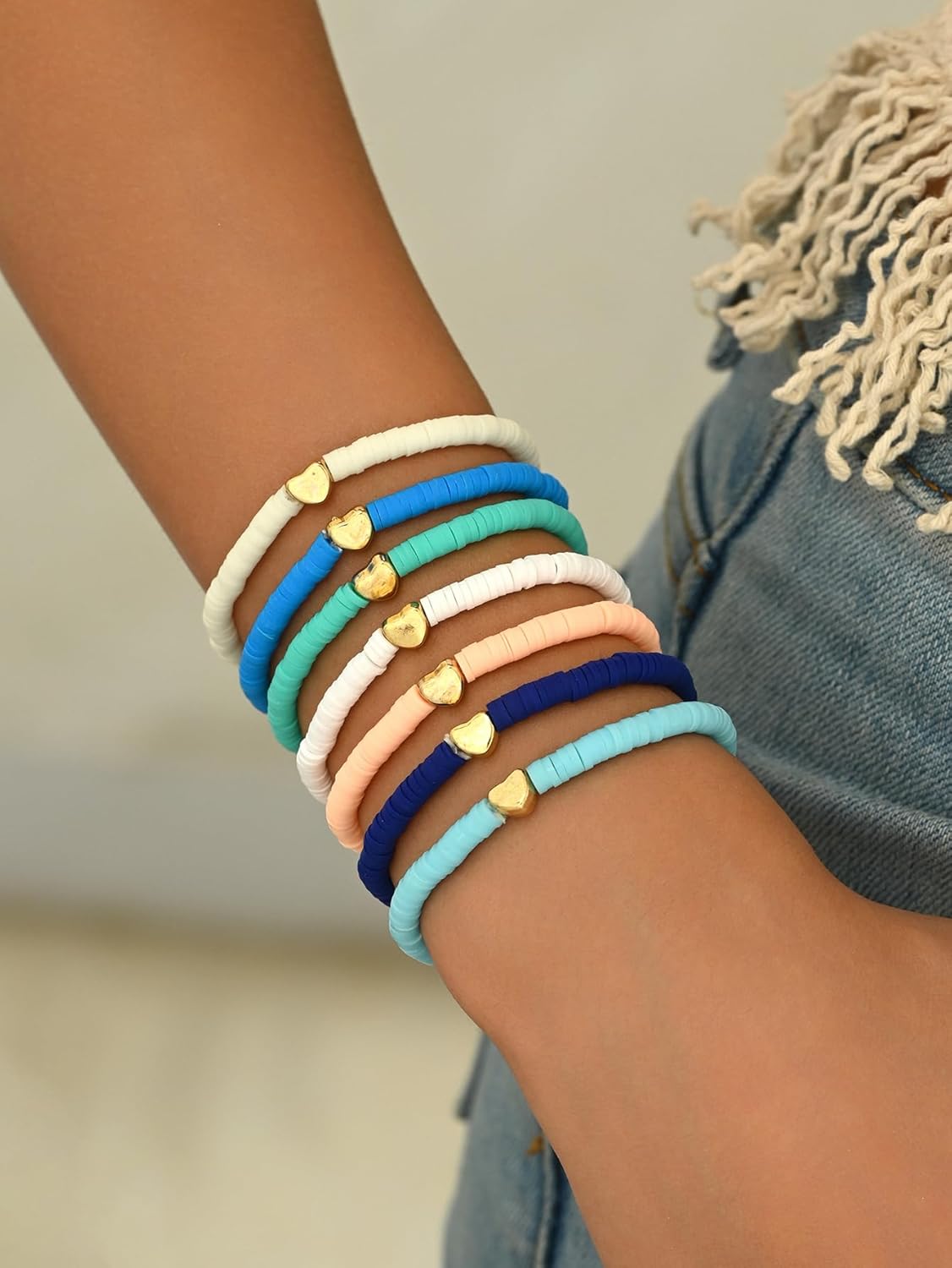Colorful Polymer Clay Beaded Bracelet Set 7 Pieces