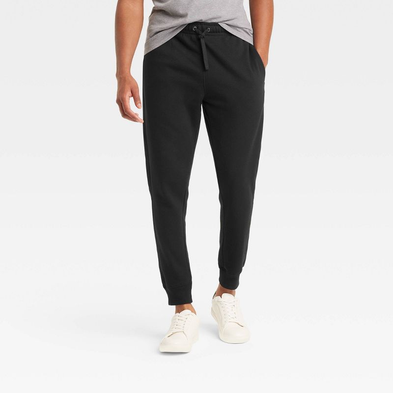 Men's Fleece Jogger Pants - Goodfellow & Co™ Black M: Midweight, Adjustable Waistband, Tapered Leg