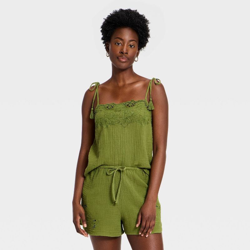 Women's Cutwork Tank Top — Universal Thread Olive Green