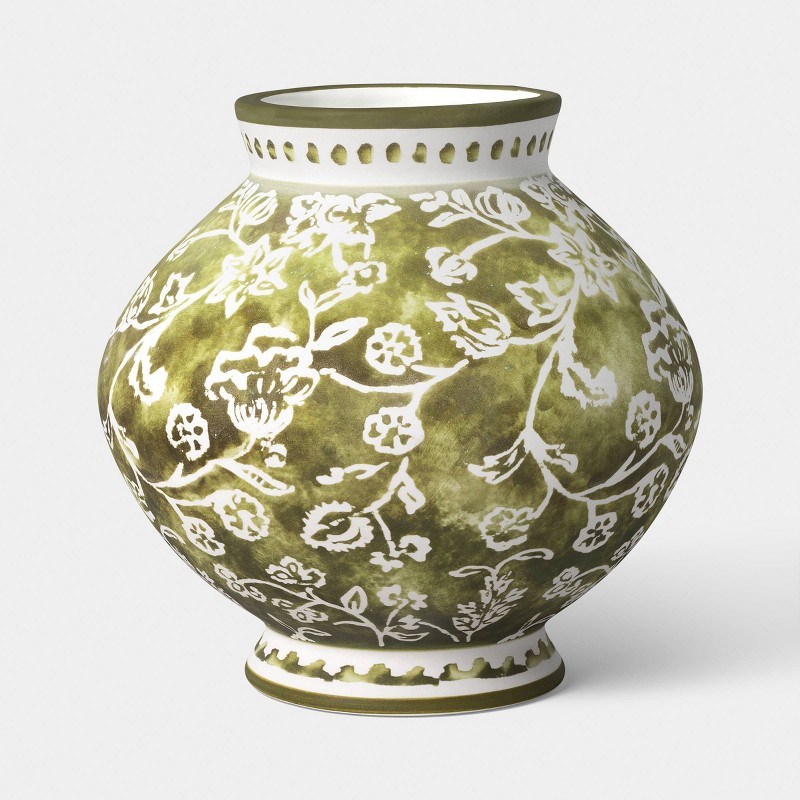 Floral Ceramic Vase - Green