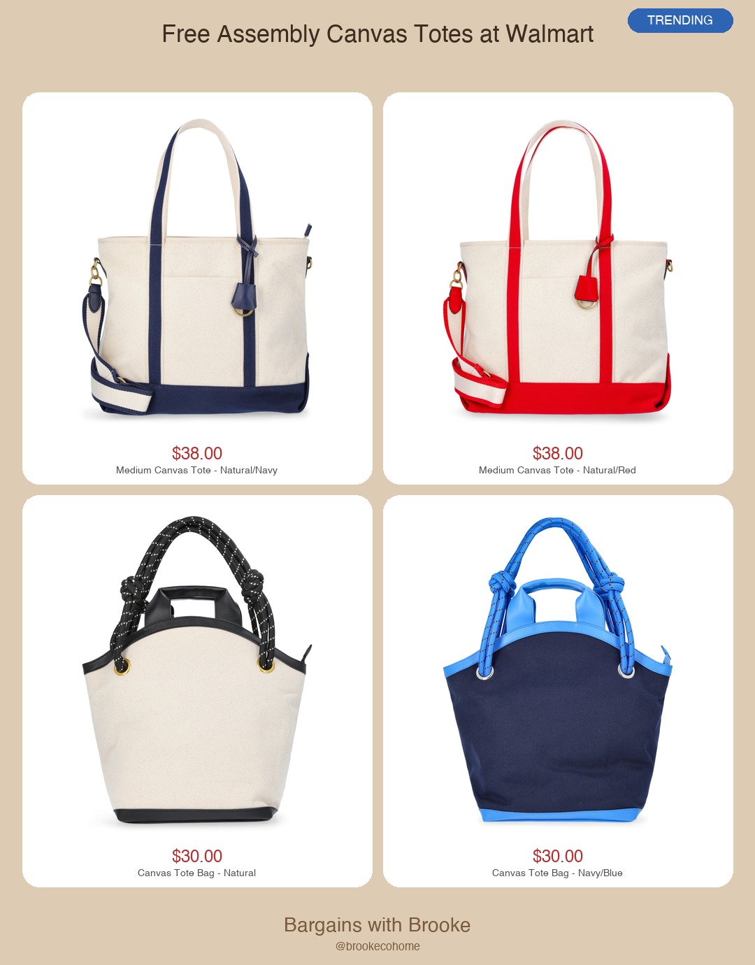 free assembly canvas totes at walmart