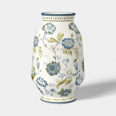 Tall Floral Painted Ceramic Vase Blue/Green - Threshold