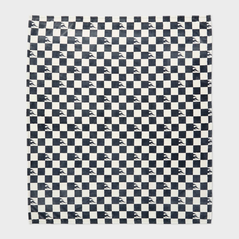 Hot Wheels Retro Checkered Flame Shearling Blanket