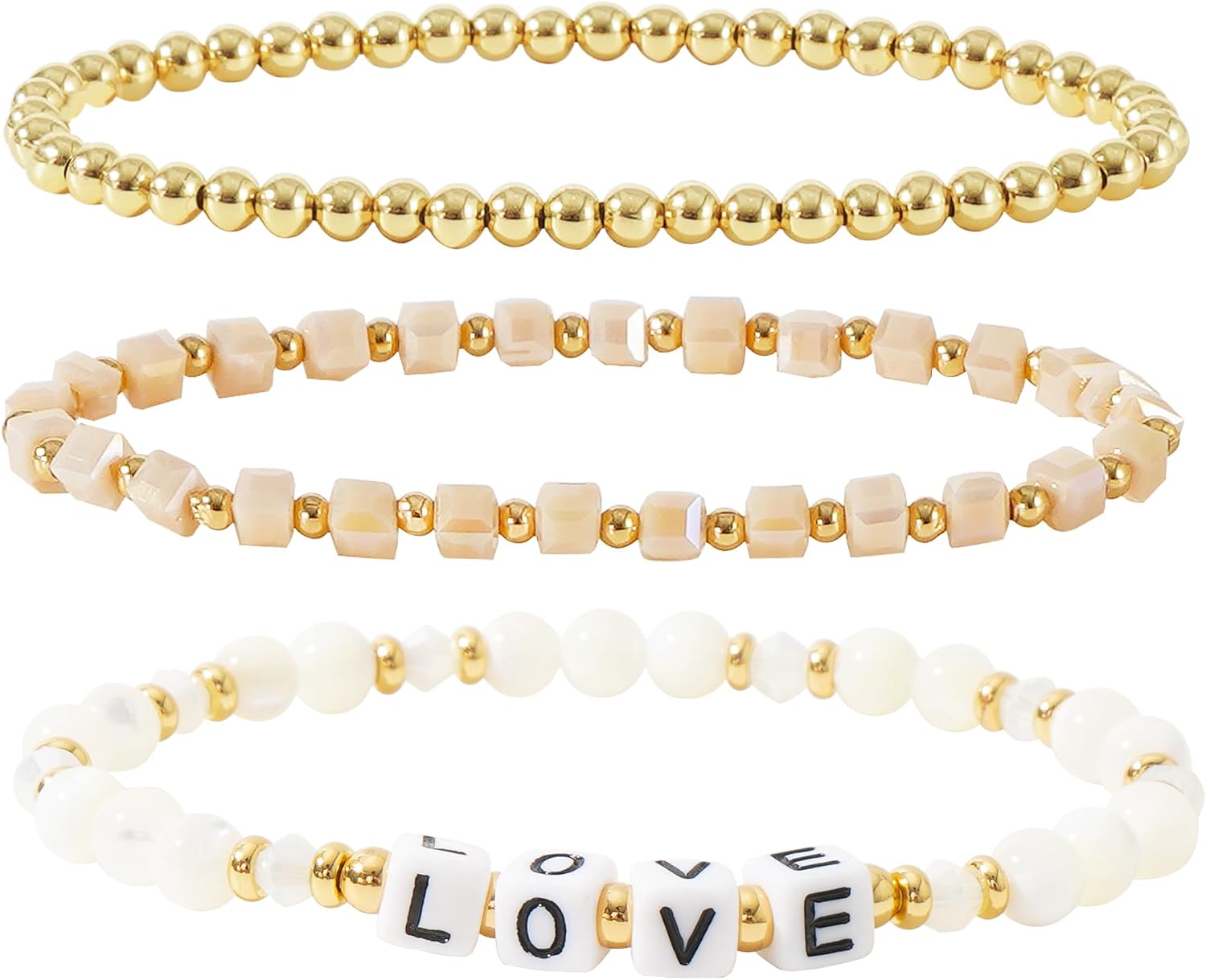 MAMA Gold Plated Crystal Beaded Bracelet Set