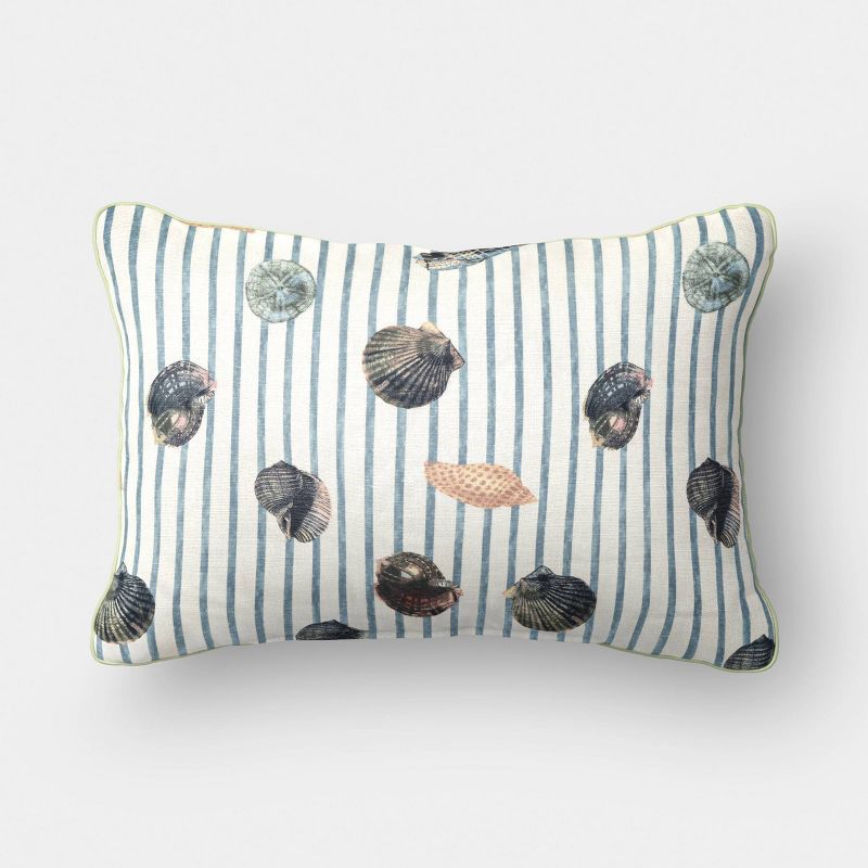 Shell Striped Outdoor Patio Lumbar Pillow Ivory - Threshold designed with Studio McGee