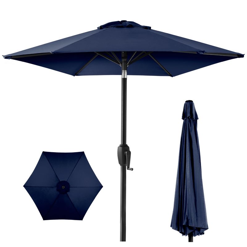Best Choice Products 7.5ft Heavy-Duty Outdoor Market Patio Umbrella w/ Push Button Tilt, Easy Crank - Navy Blue