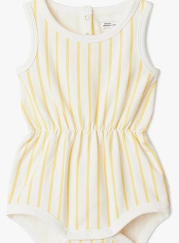 Baby French Terry Romper - Yellow Stripe