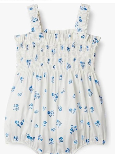 Woven Ruffle Romper - Ivory Blue Floral