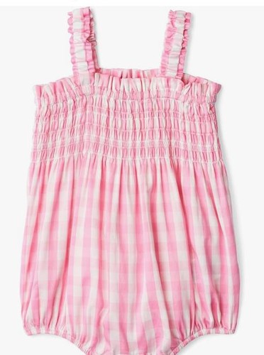 Woven Ruffle Romper - Pink Big Gingham