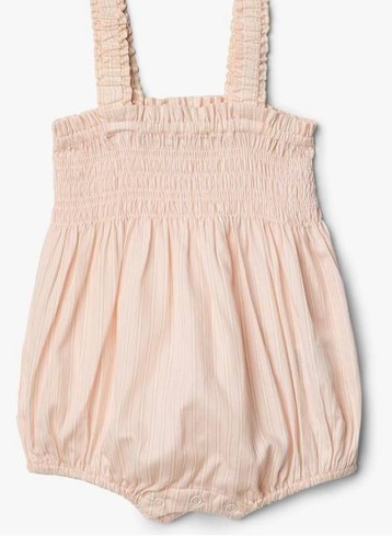 Woven Ruffle Romper - Peach Classic Stripe