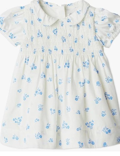 Cotton Sateen Dress - Ivory Blue Floral