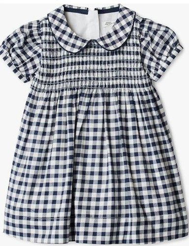 Cotton Sateen Dress - Navy Gingham