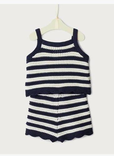 Girls' Cotton Crochet Set - Navy Stripe