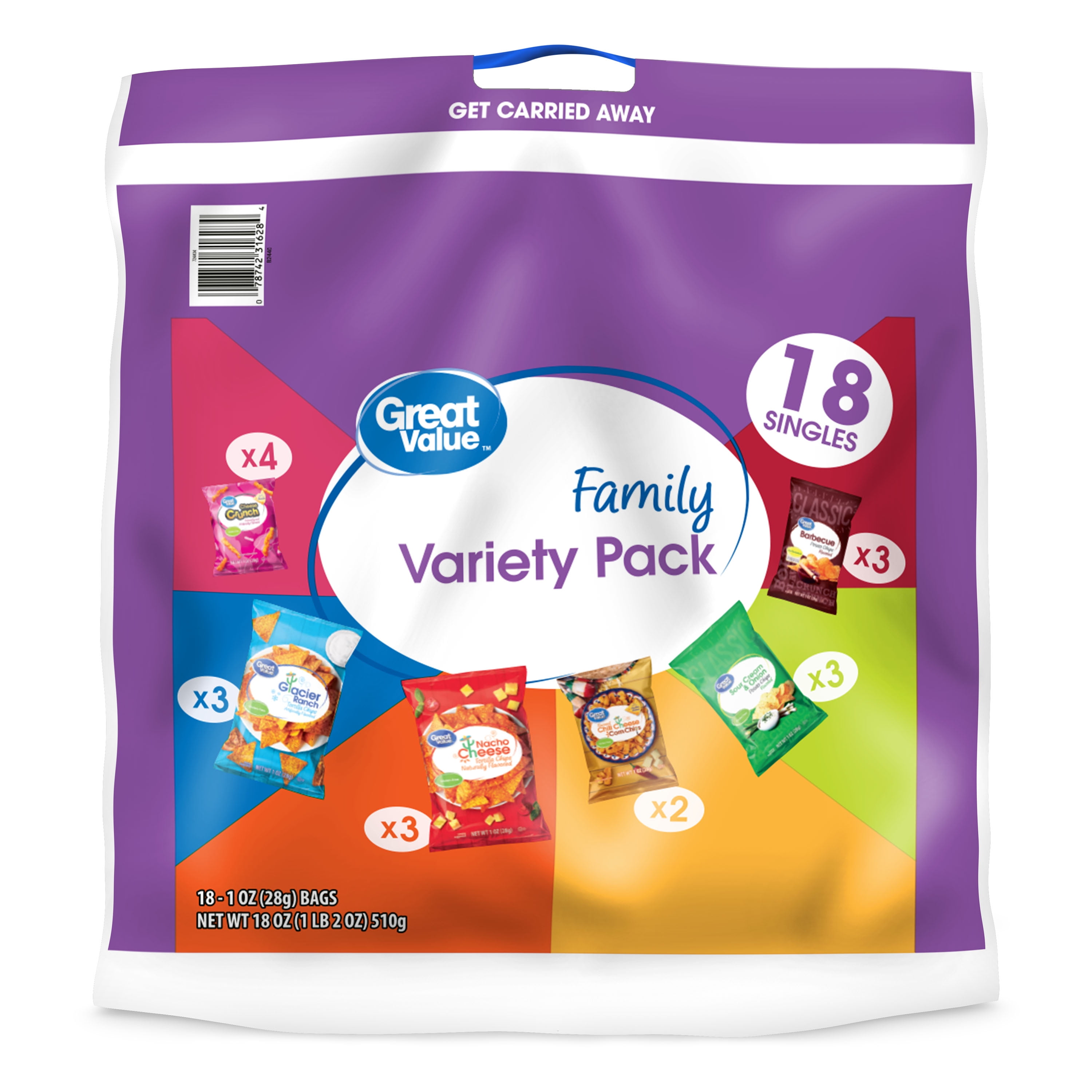 Great Value Family Variety Pack, 1 oz, 18 Count