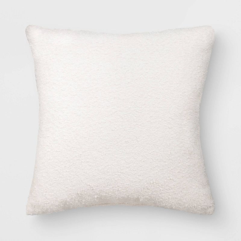 20x20 Boucle Solid Square Outdoor Throw Pillow Ivory Threshold