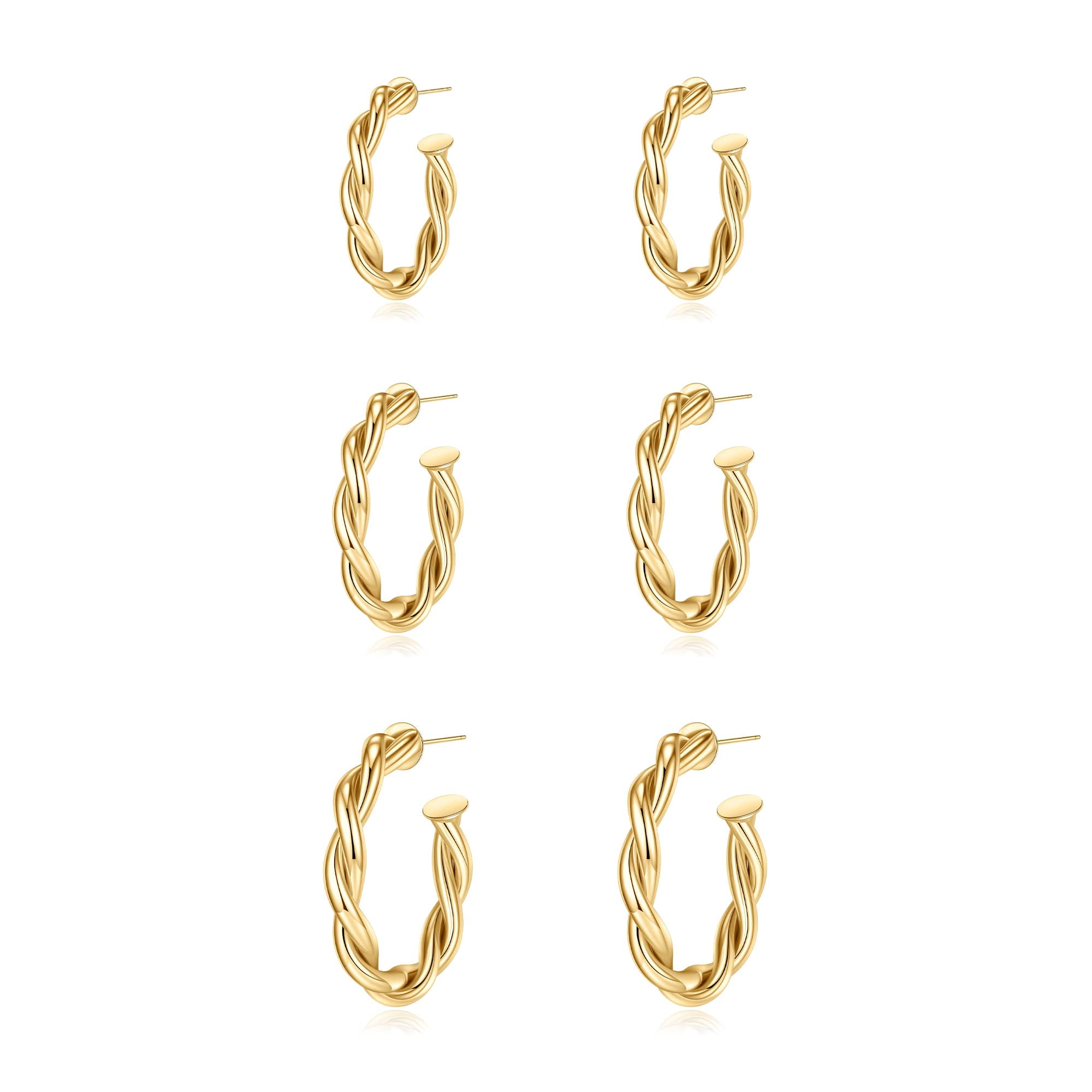 Turandoss 14K Gold Plated Hoop Earrings Set for Women