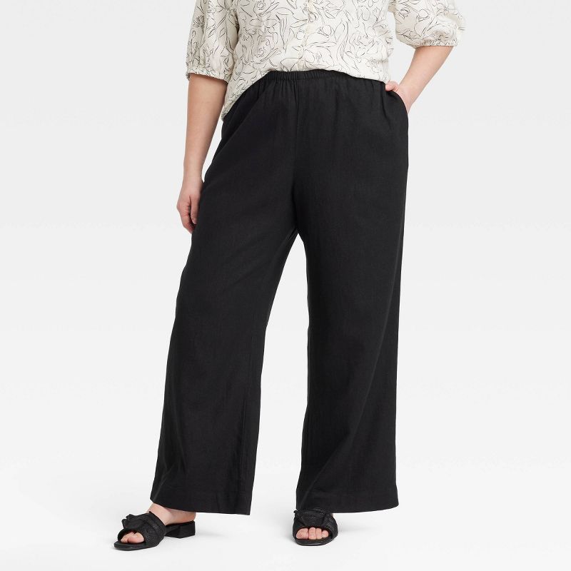 Wide Leg Linen Pants - Black
