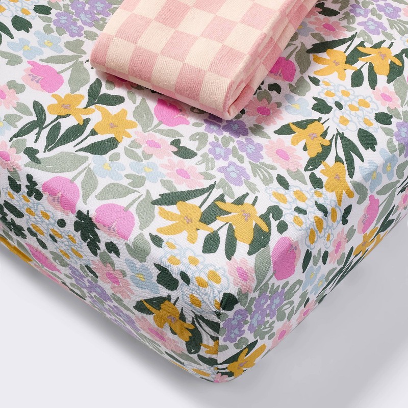 Fitted Crib Sheets 2pk Painterly Floral - Cloud Island