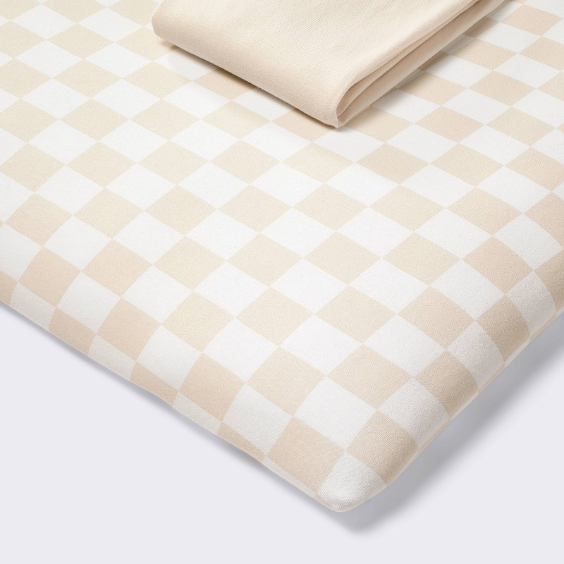 Playard Sheets 2pk Cream Checks - Cloud Island